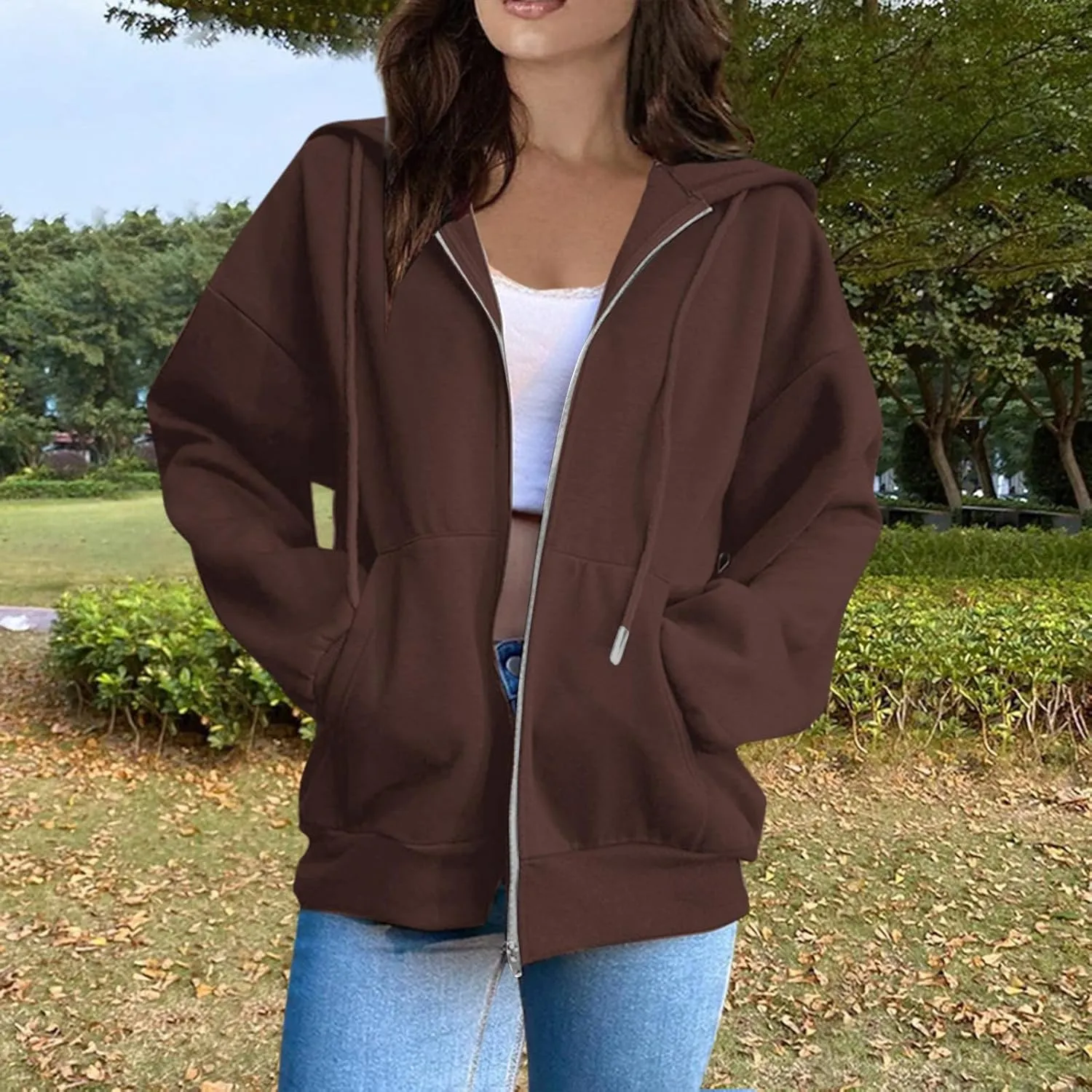 Women's Lightweight Hoodies Full Zip Up Oversized Sweatshirts with Pockets Long Sleeve Soft Hooded Jackets