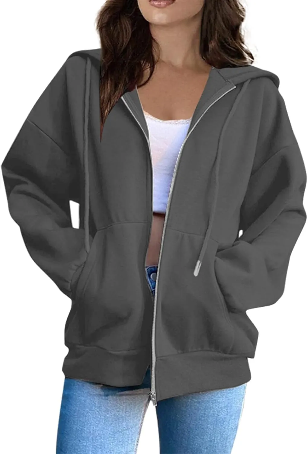 Women's Lightweight Hoodies Full Zip Up Oversized Sweatshirts with Pockets Long Sleeve Soft Hooded Jackets