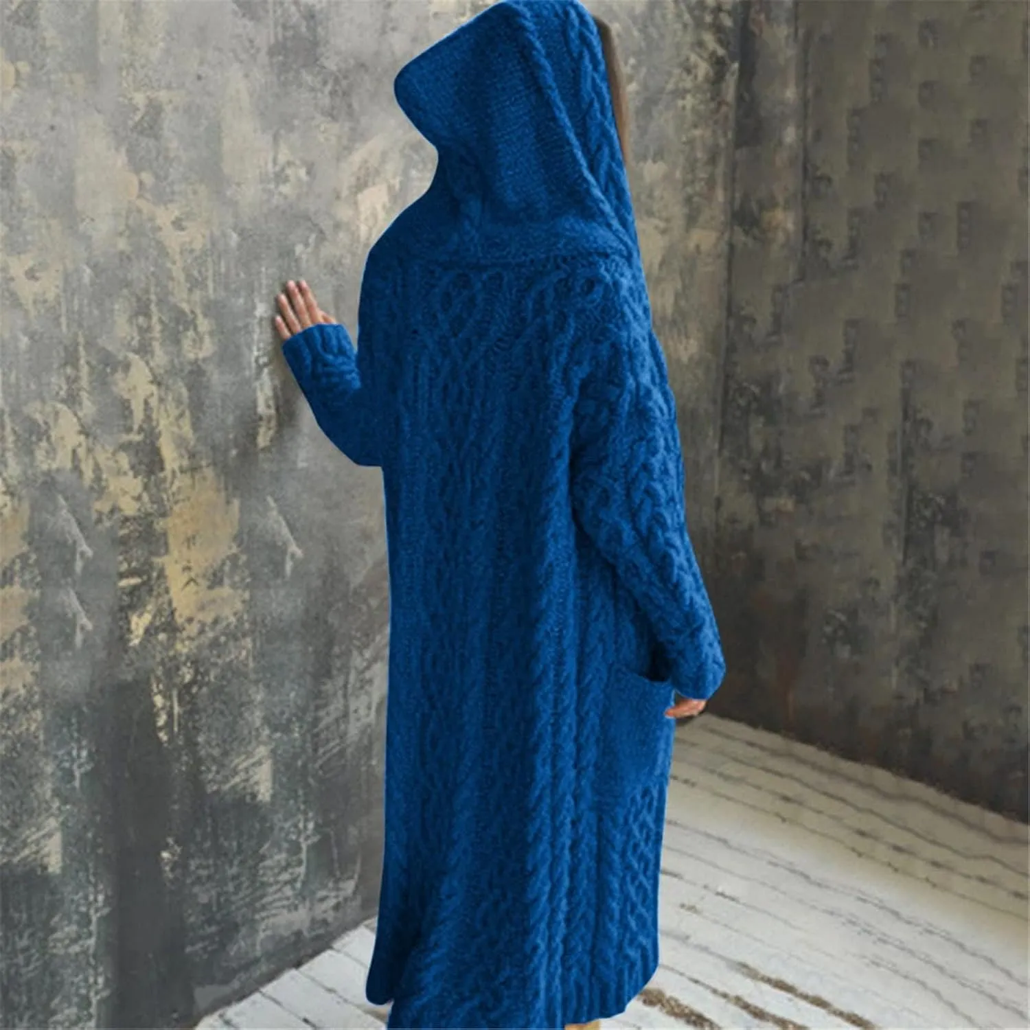 Womens Long Cable Knit Cardigan Sweaters Casual Open Front Long Sleeve Sweater Coats with Pockets