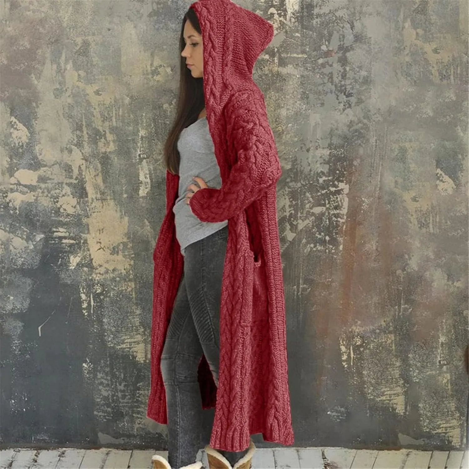 Womens Long Cable Knit Cardigan Sweaters Casual Open Front Long Sleeve Sweater Coats with Pockets