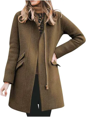 Womens Long Coat Classic Open Front Zip Up Casual Winter Wool Blend Over Pea Coats Long Jackets Fashion Trench Coats