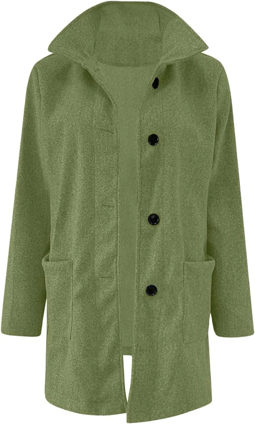 Women's Long Pea Coats Winter Stand Collar Breasted Single Wool Coats Wool Blend Peacoat Thicken Blazer Jackets