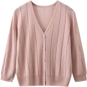 Women's Long Sleeve Button Down Knit Cardigan Sweaters V-Neck Open Front Outerwear Fall Casual Loose Cardigans
