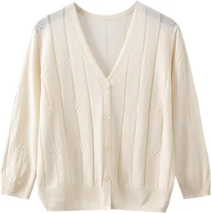 Women's Long Sleeve Button Down Knit Cardigan Sweaters V-Neck Open Front Outerwear Fall Casual Loose Cardigans