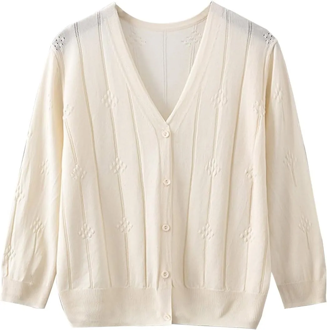 Women's Long Sleeve Button Down Knit Cardigan Sweaters V-Neck Open Front Outerwear Fall Casual Loose Cardigans