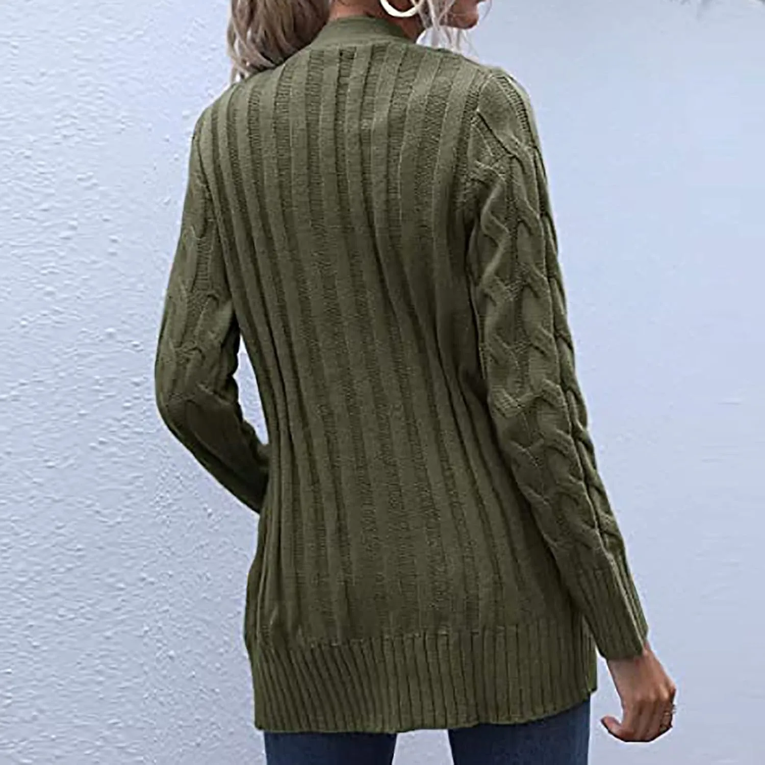 Women's Long Sleeve Cable Knit Cardigan Coats 2024 Fall Winter Fashion Button Down Chunky Soft Outwear with Pockets