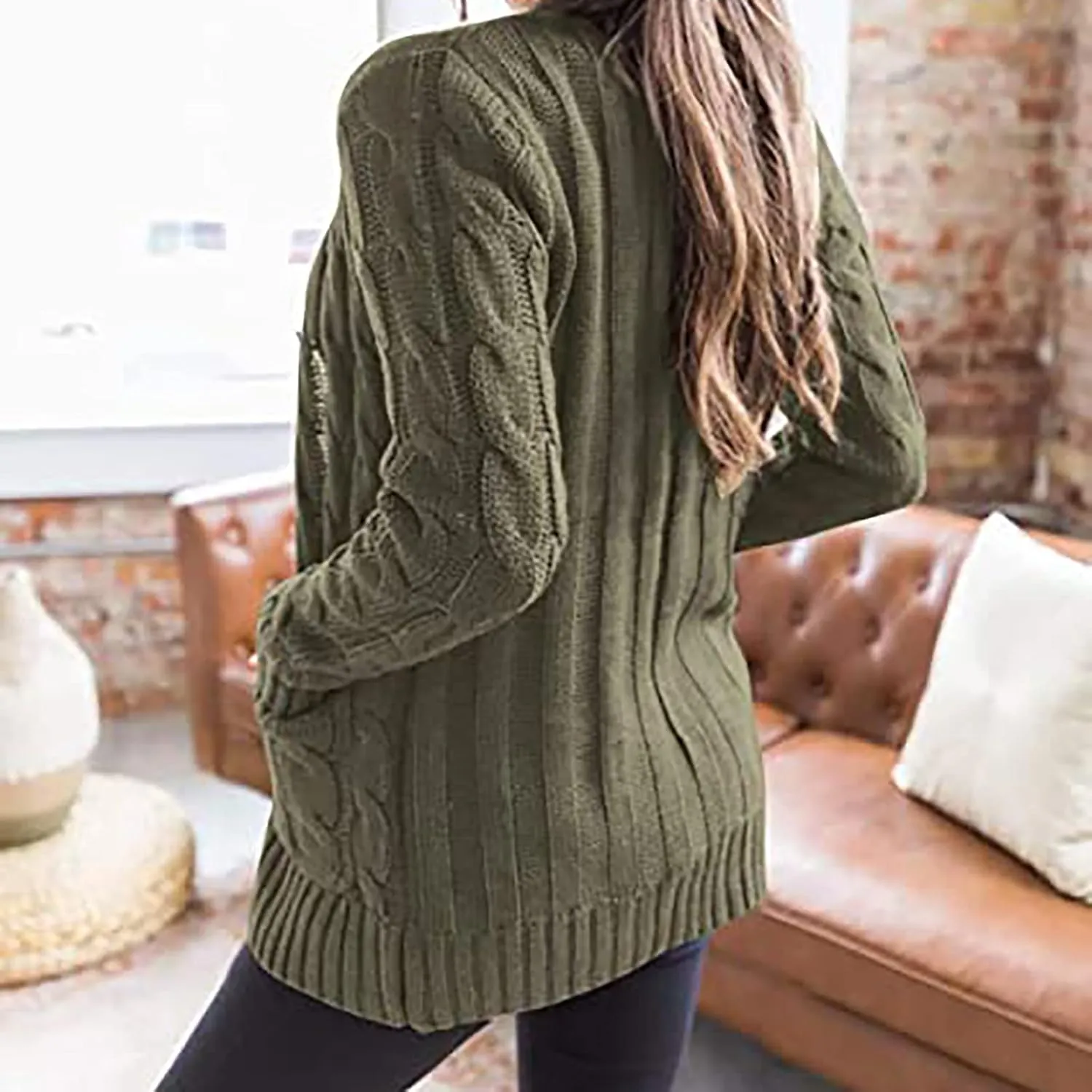 Women's Long Sleeve Cable Knit Cardigan Coats 2024 Fall Winter Fashion Button Down Chunky Soft Outwear with Pockets
