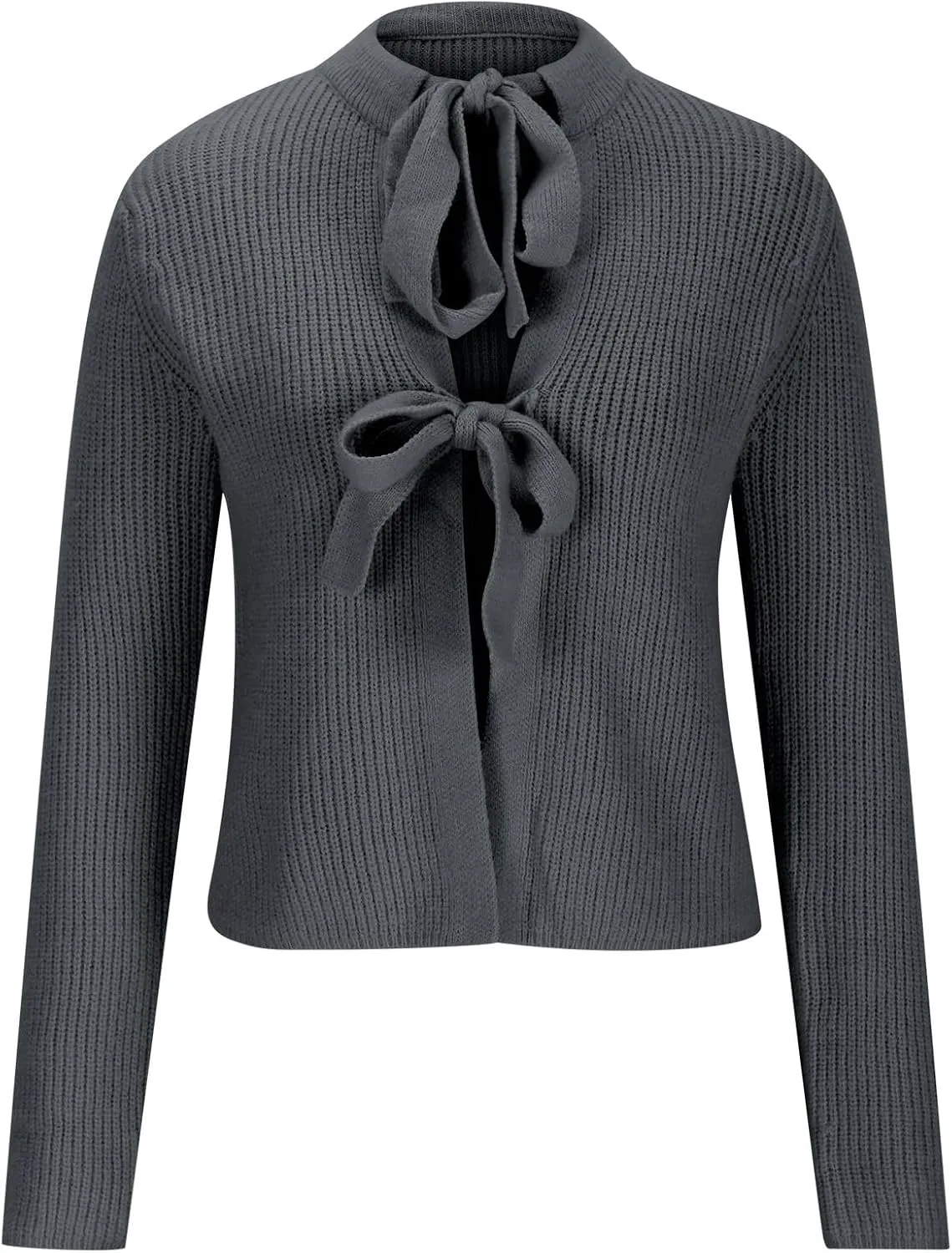 Womens Long Sleeve Cropped Cardigan Sweaters Lightweight Tie Front Chunky Knit Outwear Coat Fall Winter Outfits