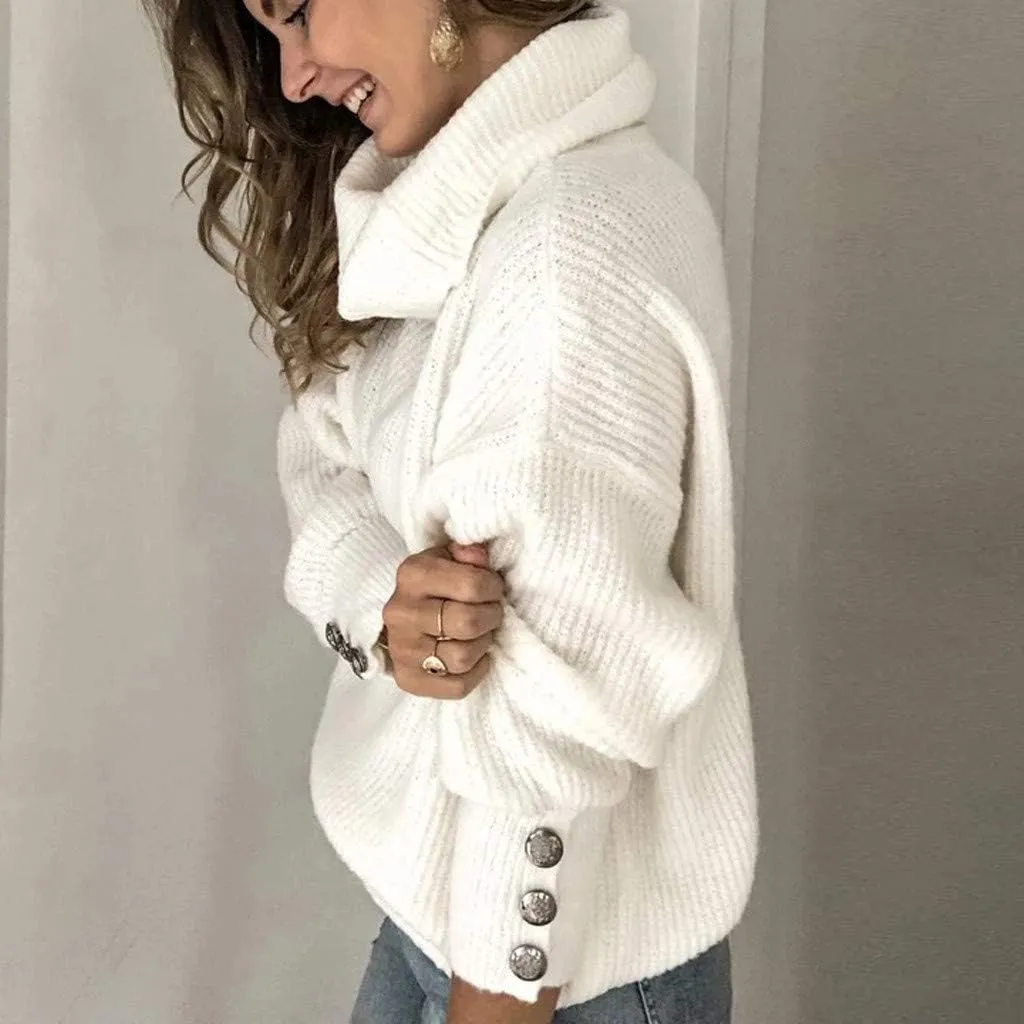 Women's Long Sleeve Turtleneck Cozy Knit Sweater Casual Loose Pullover Jumper Tops