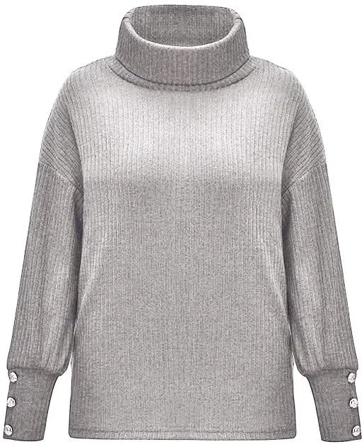 Women's Long Sleeve Turtleneck Cozy Knit Sweater Casual Loose Pullover Jumper Tops
