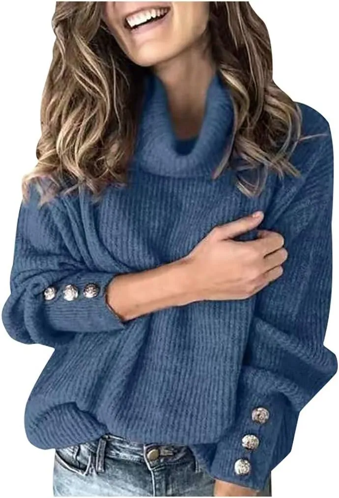 Women's Long Sleeve Turtleneck Cozy Knit Sweater,Casual Loose Pullover Jumper Tops