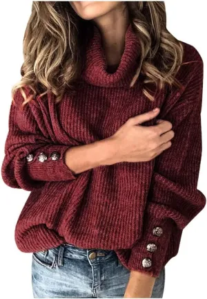 Women's Long Sleeve Turtleneck Cozy Knit Sweater,Casual Loose Pullover Jumper Tops