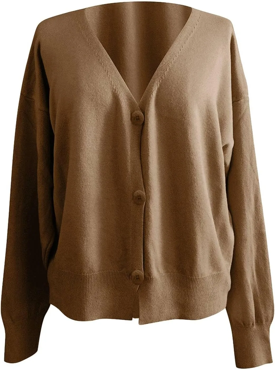 Women's Long Sleeve V-Neck Cardigans Soft Open Front Sweater Comfortable Loose Button Casual Fall Clothes