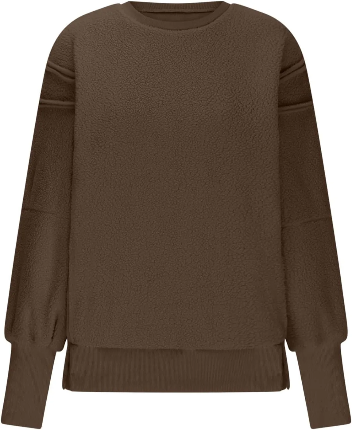 Womens Long Sleeve Warm Fuzzy Sweatshirts Sherpa Fleece Sweatshirt Drop Shoulder Casual Fashion Crewneck Sweaters
