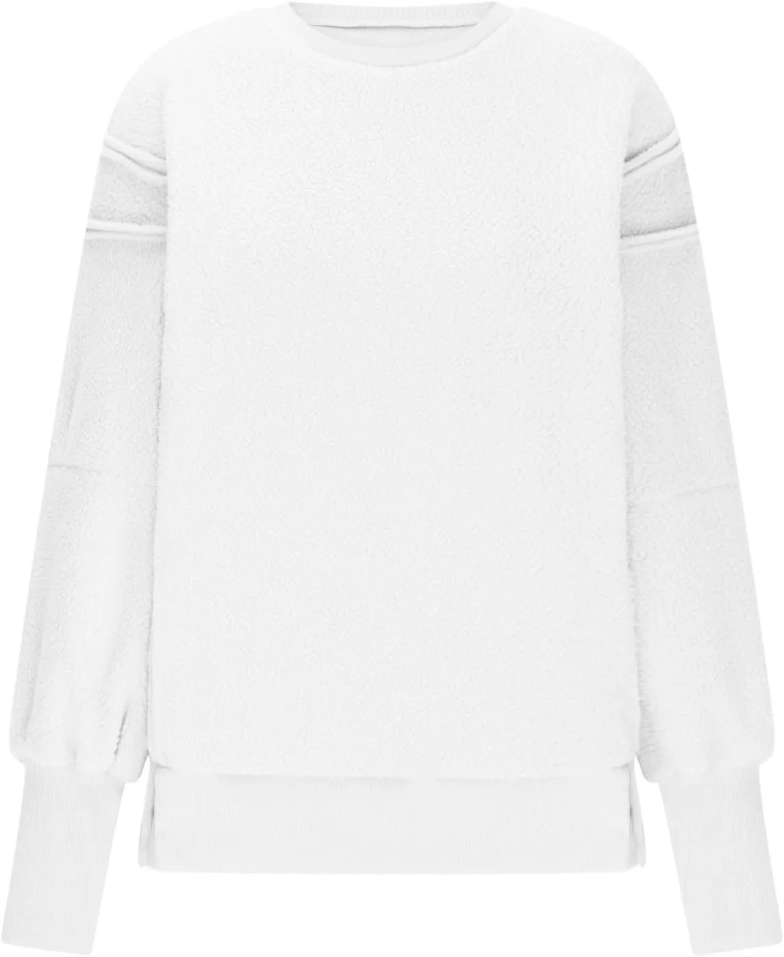 Womens Long Sleeve Warm Fuzzy Sweatshirts Sherpa Fleece Sweatshirt Drop Shoulder Casual Fashion Crewneck Sweaters
