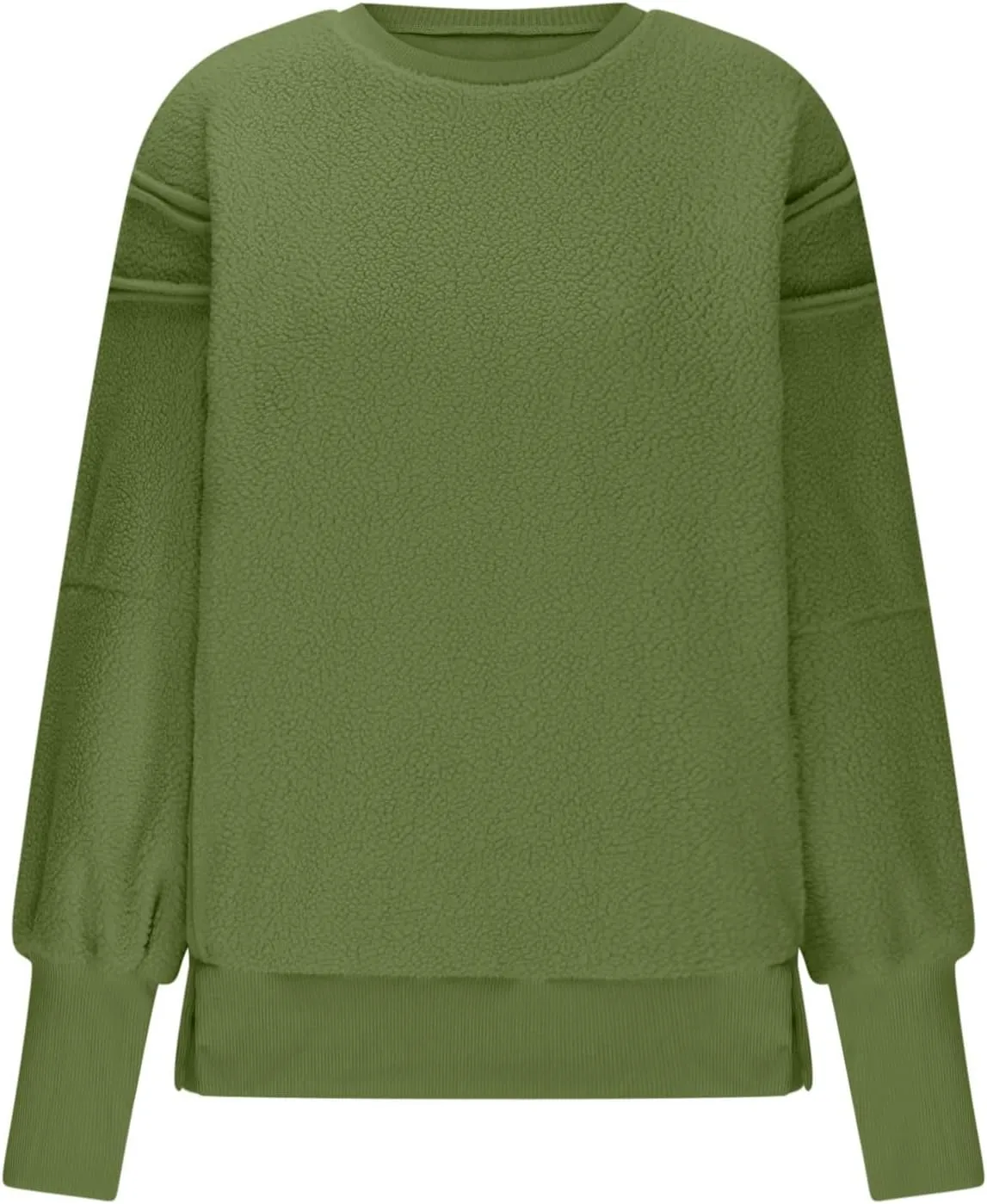 Womens Long Sleeve Warm Fuzzy Sweatshirts Sherpa Fleece Sweatshirt Drop Shoulder Casual Fashion Crewneck Sweaters
