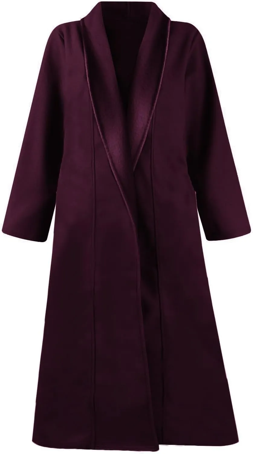 Womens Long Winter Pea Coat Casual Wool Blend Overcoat Notched Lapel Collar Trench Coat Belted Long Jacket Outerwear
