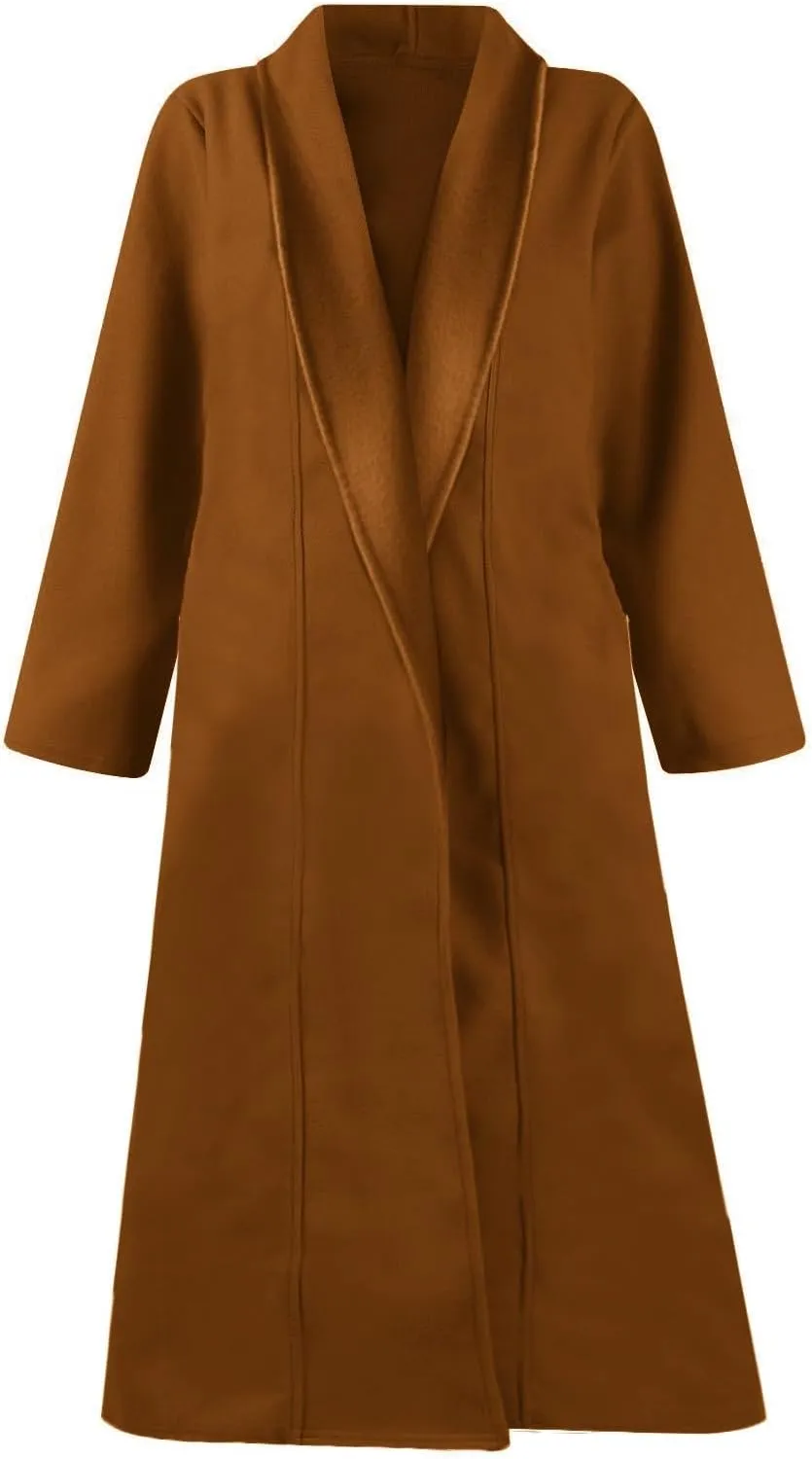 Womens Long Winter Pea Coat Casual Wool Blend Overcoat Notched Lapel Collar Trench Coat Belted Long Jacket Outerwear