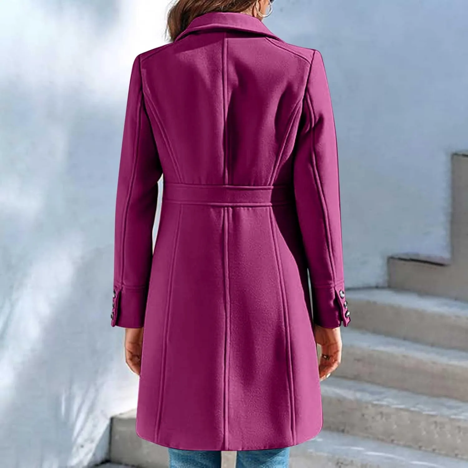 Womens Long Wool Coats Winter Dressy Single Breasted Blend Trench Coat Jacket Fall Winter Solid Color Casual Peacoat