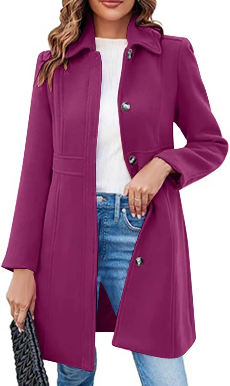 Womens Long Wool Coats Winter Dressy Single Breasted Blend Trench Coat Jacket Fall Winter Solid Color Casual Peacoat