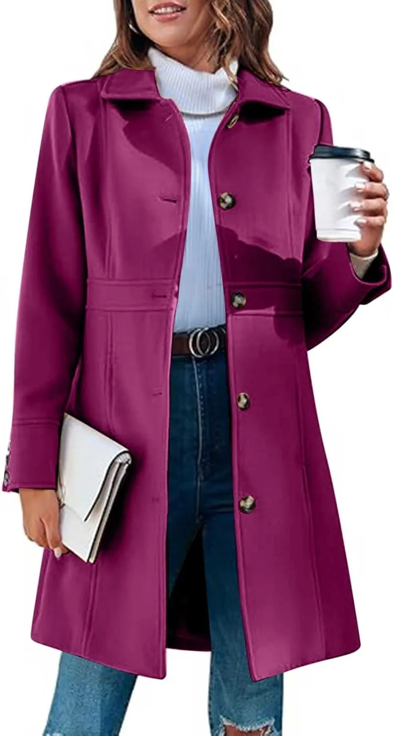 Womens Long Wool Coats Winter Dressy Single Breasted Blend Trench Coat Jacket Fall Winter Solid Color Casual Peacoat
