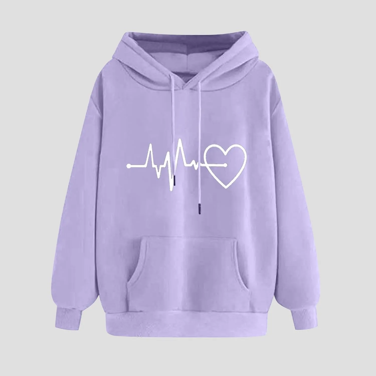 Womens Loose Fit Long Sleeve Comfy Hoodies Love Heart Graphic Sweatshirts Fashion Cute Pullover Tops with Pocket