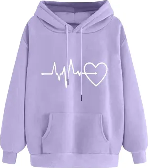Womens Loose Fit Long Sleeve Comfy Hoodies Love Heart Graphic Sweatshirts Fashion Cute Pullover Tops with Pocket