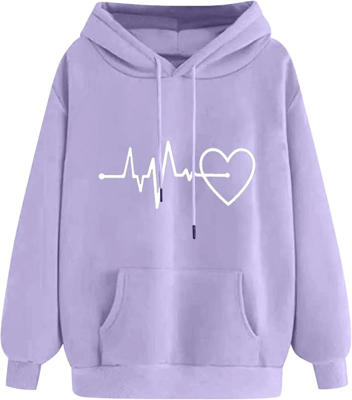 Womens Loose Fit Long Sleeve Comfy Hoodies Love Heart Graphic Sweatshirts Fashion Cute Pullover Tops with Pocket