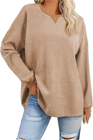 Womens Loose Sweatshirt Casual Knitted Long Sleece Round Neck Lightweight Hoodie Oversized Pullover Workout Tops