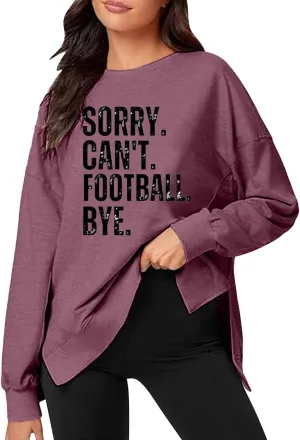 Womens Loose Sweatshirts Crewneck Letter Print Long Sleeve Hoodies Fall Workout High Low Hem Slit Tops for Teen Girls