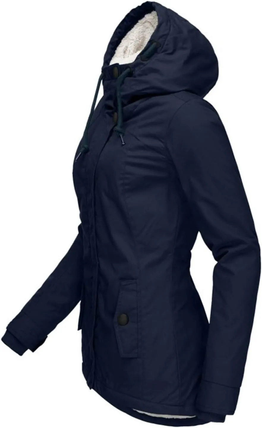 Womens Mid Length Down Coat Fleece Lined Hooded Puffer Jacket Soft Comfy Long Sleeve Quilted Coats Winter Warm Outfits
