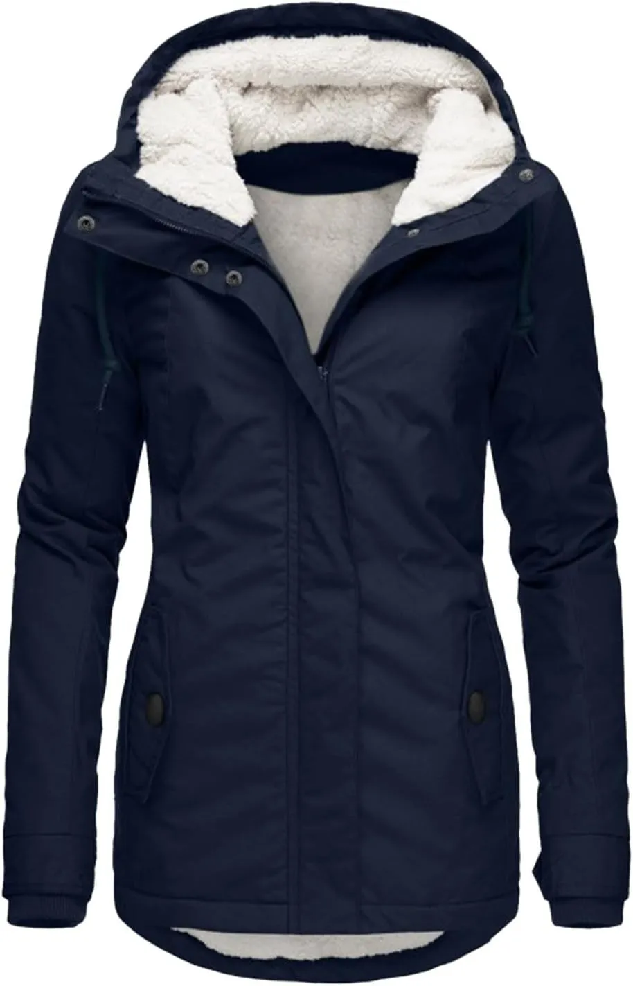 Womens Mid Length Down Coat Fleece Lined Hooded Puffer Jacket Soft Comfy Long Sleeve Quilted Coats Winter Warm Outfits