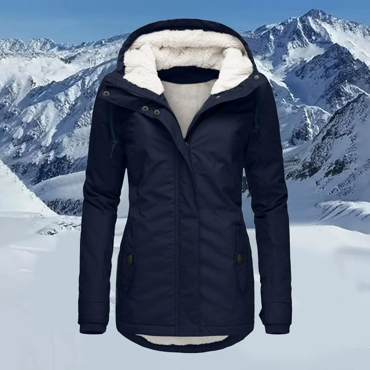 Womens Mid Length Down Coat Fleece Lined Hooded Puffer Jacket Soft Comfy Long Sleeve Quilted Coats Winter Warm Outfits