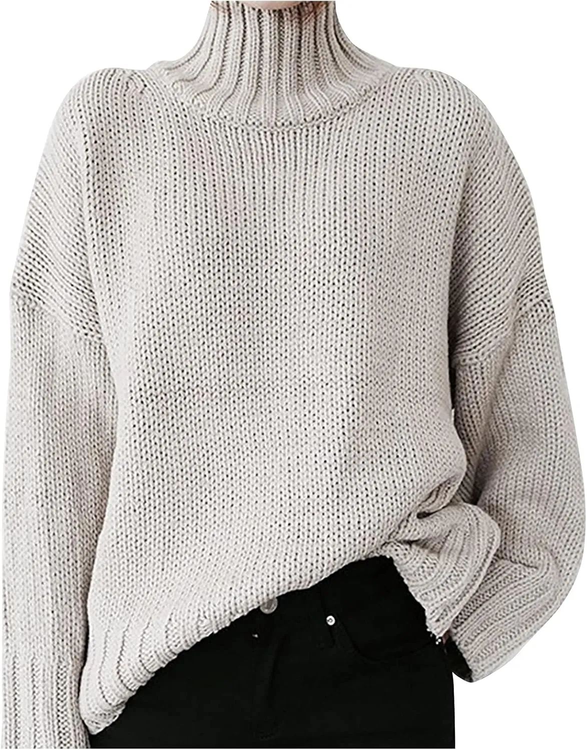 Women's Mock Neck Long Sleeve Soft Knit Pullover Sweater Tops 2024 Fall Turtleneck Ribbed Knit Casual Soft Jumper