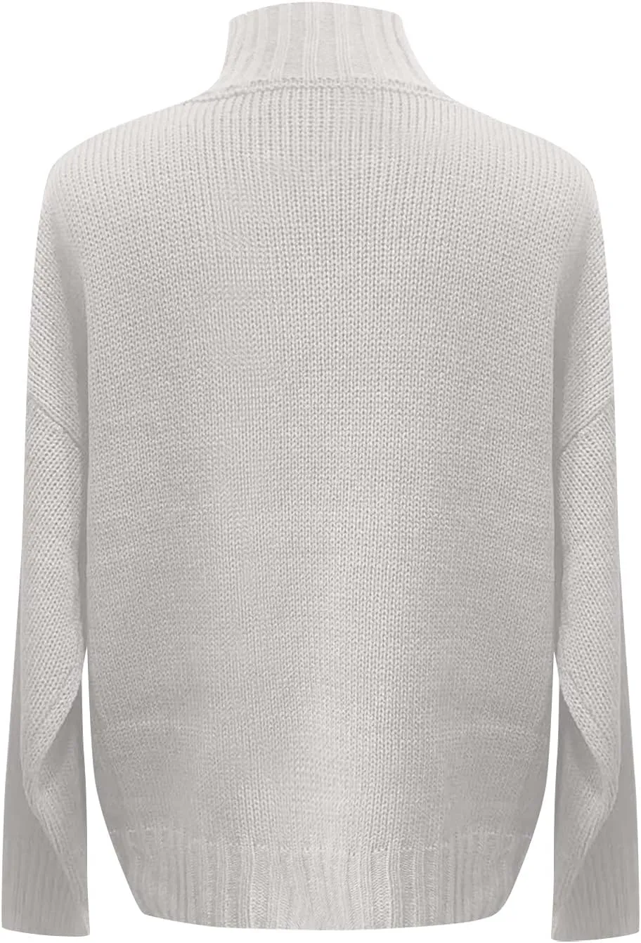Women's Mock Neck Long Sleeve Soft Knit Pullover Sweater Tops 2024 Fall Turtleneck Ribbed Knit Casual Soft Jumper