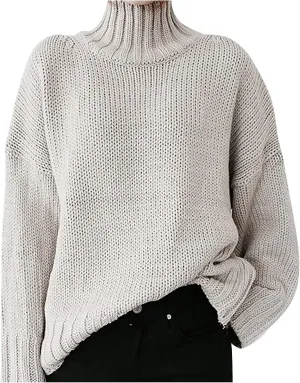 Women's Mock Neck Long Sleeve Soft Knit Pullover Sweater Tops 2024 Fall Turtleneck Ribbed Knit Casual Soft Jumper