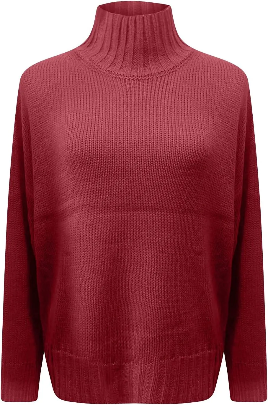 Women's Mock Neck Long Sleeve Soft Knit Pullover Sweater Tops 2024 Fall Turtleneck Ribbed Knit Casual Soft Jumper