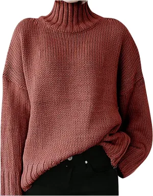 Women's Mock Neck Long Sleeve Soft Knit Pullover Sweater Tops 2024 Fall Turtleneck Ribbed Knit Casual Soft Jumper