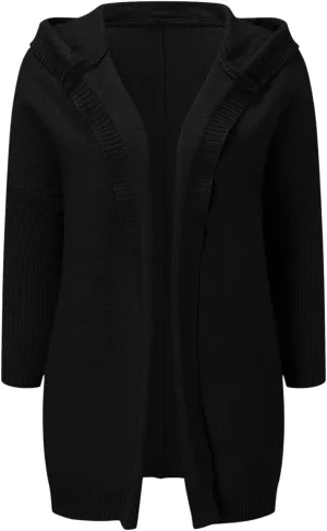 Womens Open Front Knit Cardigan Long Batwing Sleeve Hooded Oversized Sweater Chunky Cable Boho Pockets Coat