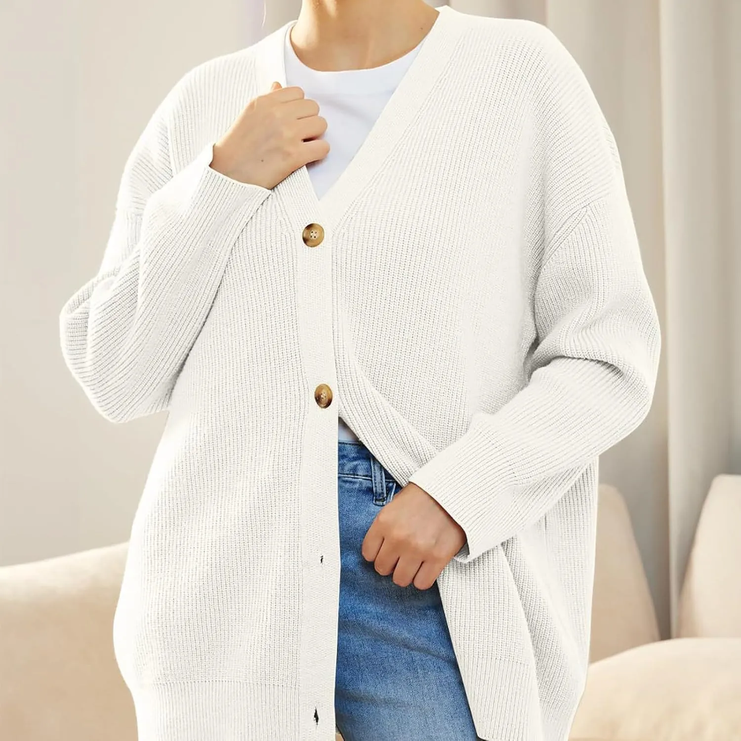 Women's Oversized Cable Knit Sweaters Long Sleeve Button up Chunky Cardigan Casual Fashion Outwear