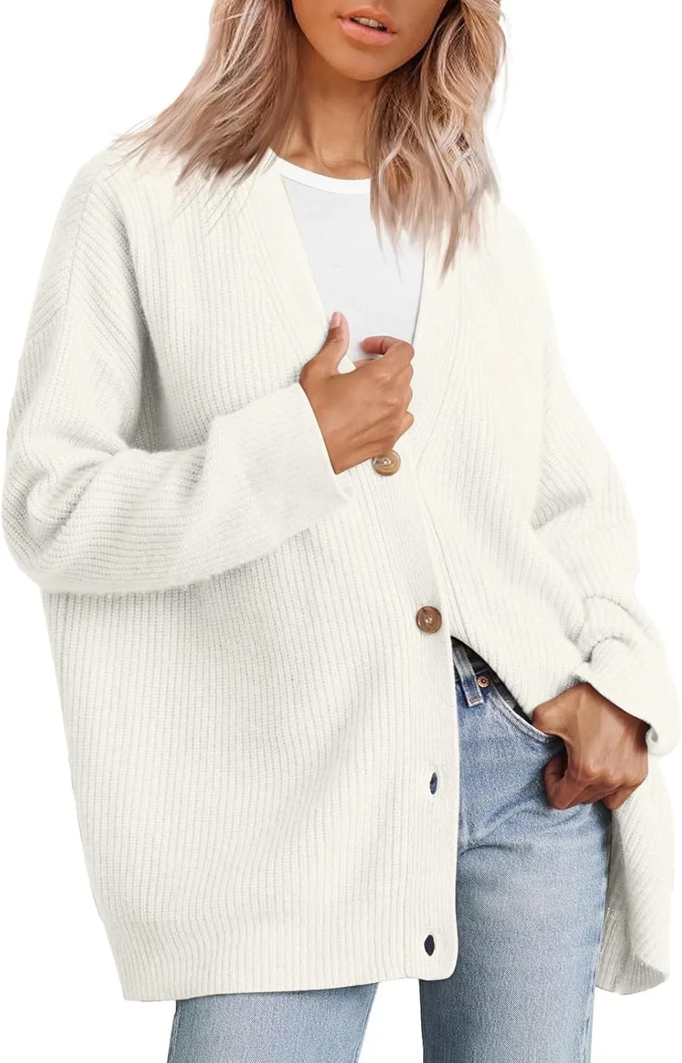 Women's Oversized Cable Knit Sweaters Long Sleeve Button up Chunky Cardigan Casual Fashion Outwear