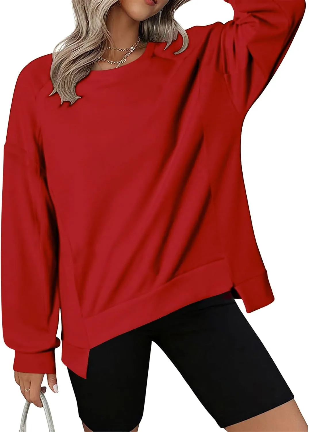 Womens Oversized Crewneck Sweatshirts Long Sleeve High Low Pullover Tops Fall Fashion Tops Winter Comfy Clothes 2024