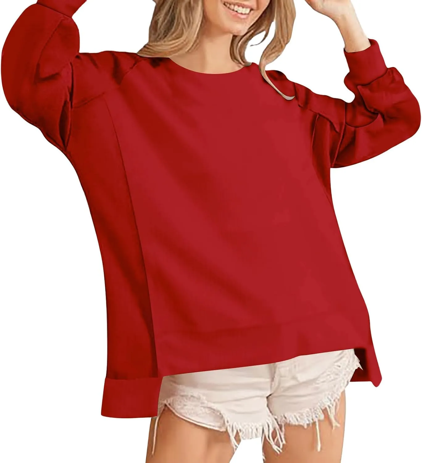 Womens Oversized Crewneck Sweatshirts Long Sleeve High Low Pullover Tops Fall Fashion Tops Winter Comfy Clothes 2024