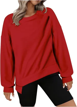 Womens Oversized Crewneck Sweatshirts Long Sleeve High Low Pullover Tops Fall Fashion Tops Winter Comfy Clothes 2024