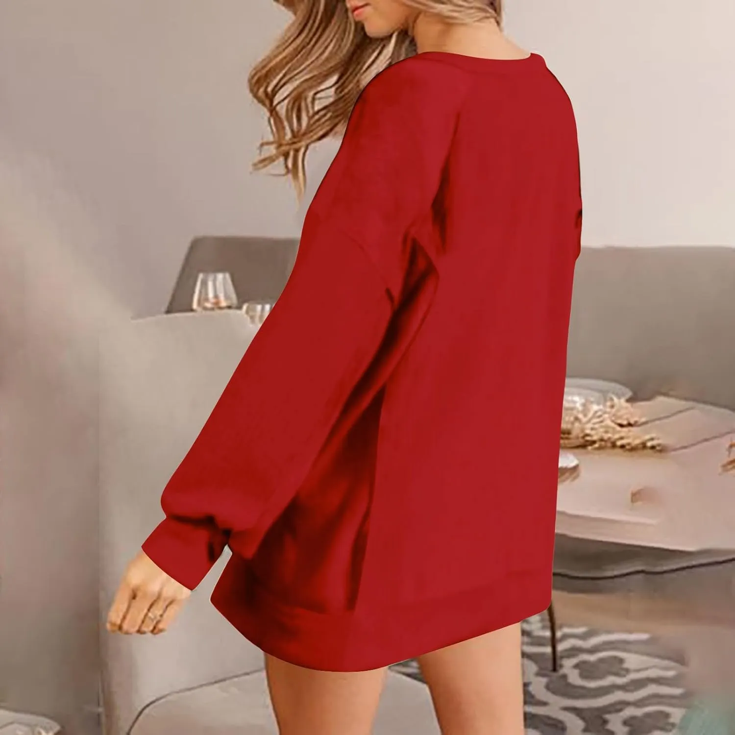 Womens Oversized Crewneck Sweatshirts Long Sleeve High Low Pullover Tops Fall Fashion Tops Winter Comfy Clothes 2024