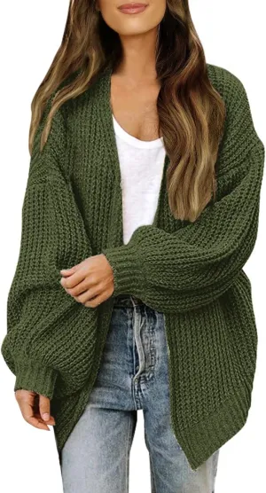 Women's Oversized Cute Lightweight Long Cardigans Chunky Knit Waffle Sweater V Neck Open Loose Outwear