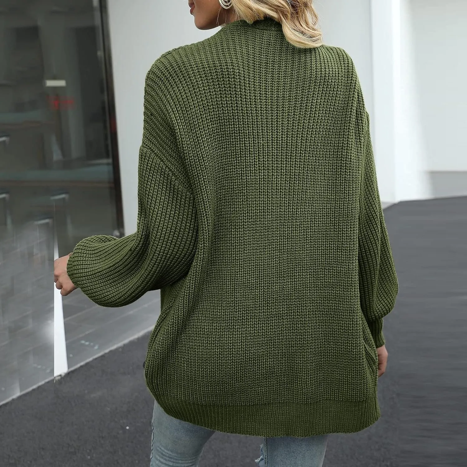 Women's Oversized Cute Lightweight Long Cardigans Chunky Knit Waffle Sweater V Neck Open Loose Outwear