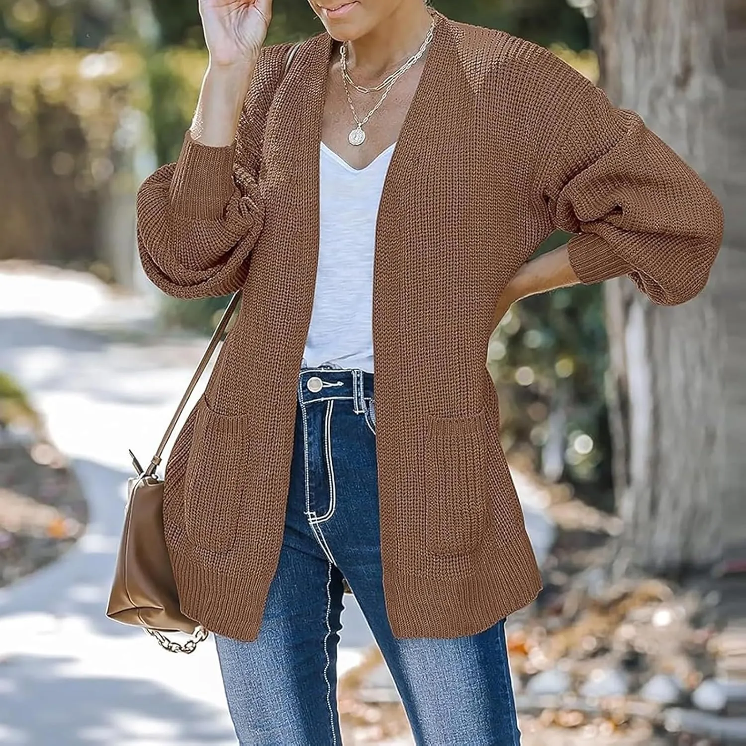 Women's Oversized Cute Lightweight Long Cardigans Chunky Knit Waffle Sweater V Neck Open Loose Outwear