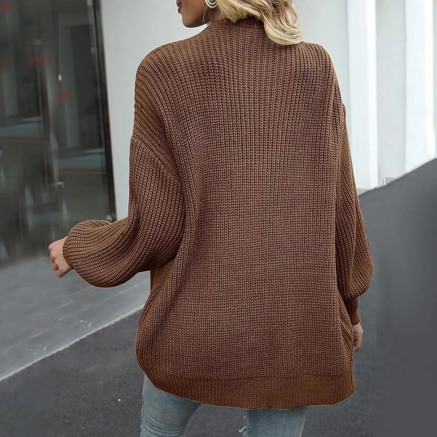 Women's Oversized Cute Lightweight Long Cardigans Chunky Knit Waffle Sweater V Neck Open Loose Outwear