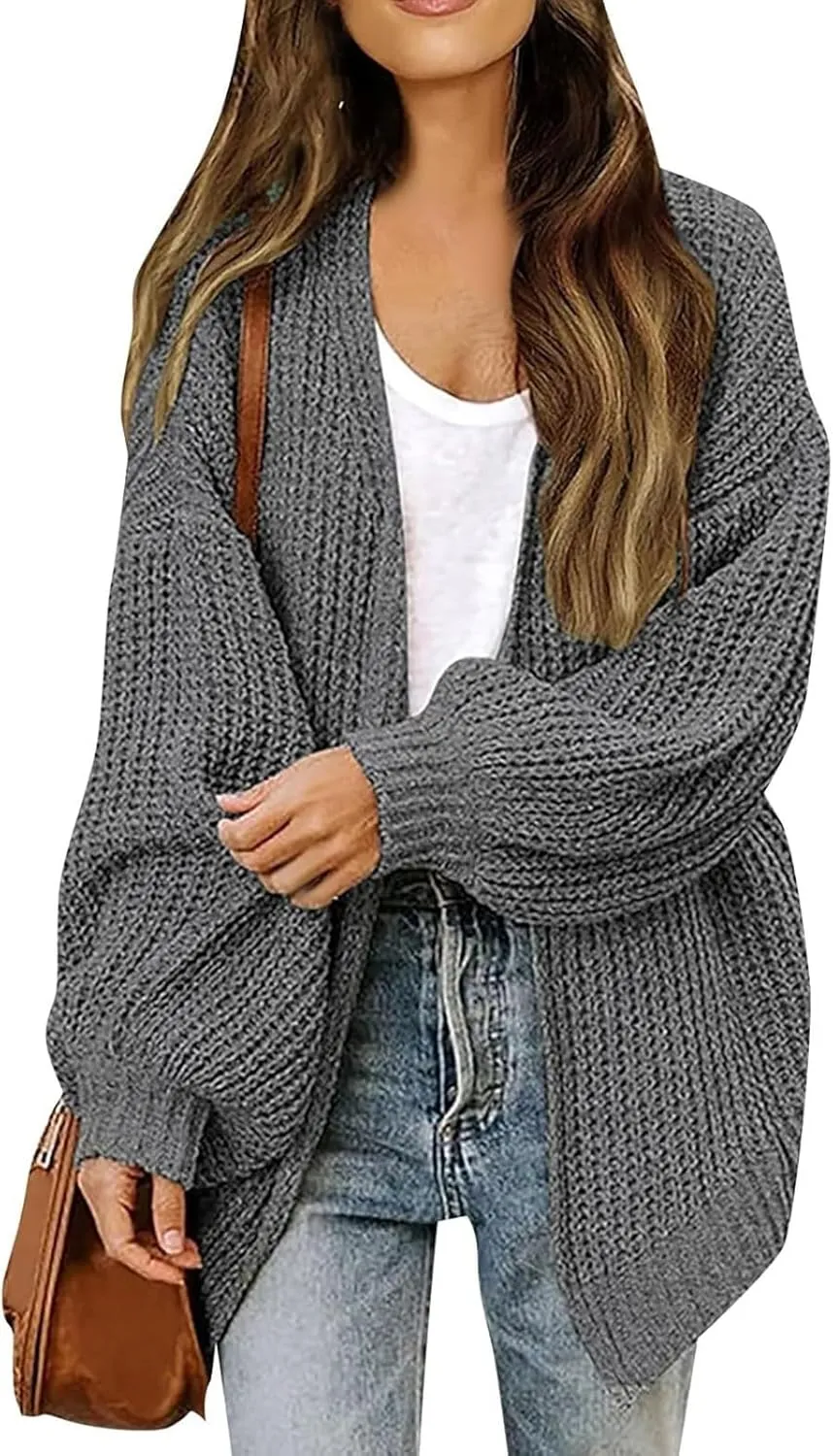 Women's Oversized Cute Lightweight Long Cardigans Chunky Knit Waffle Sweater V Neck Open Loose Outwear